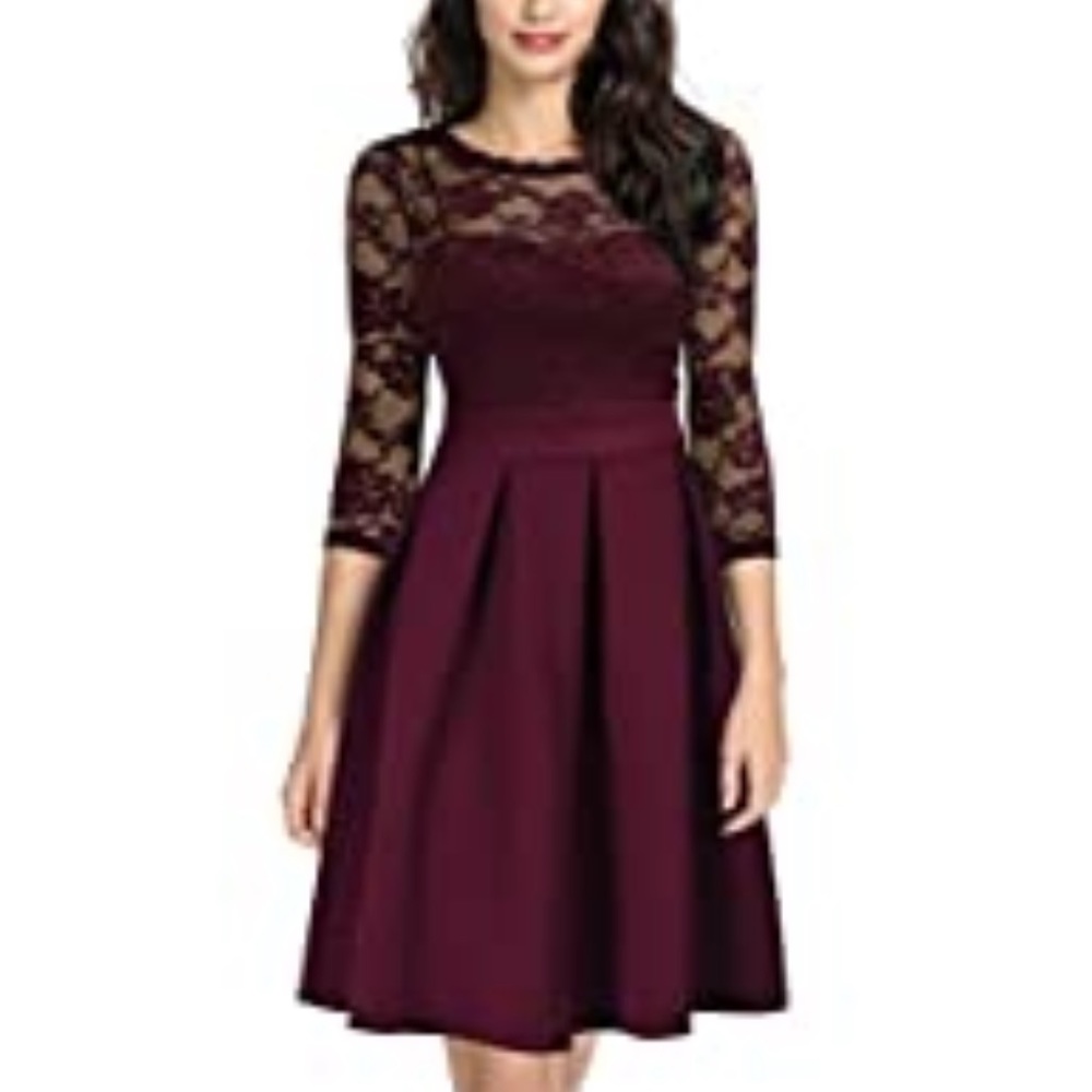 Floral Lace 2/3 Sleeve Women’s Vintage Dress Size Medium